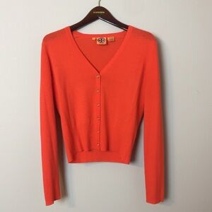 Tory Burch Inez Cashmere V Neck Logo Cardigan